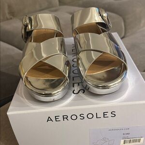 AEROSOLES Silver Mirror Platform Sandals